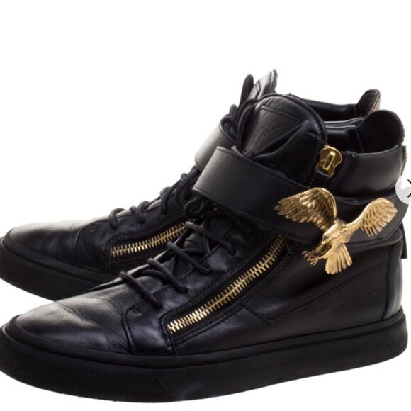 Giuseppe Zanotti Black Leather Eagle High Top Sneakers EUC - Picture 4 of 13